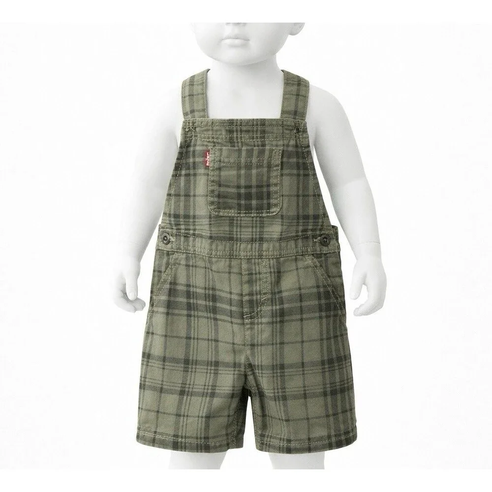 Levi’s Baby Overalls Plaid Green Shortalls Bib Shorts Toddler Cotton 4T 3-4 Yrs